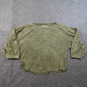 Anthropologie Pilcro Top Womens Extra Small Green Acid Wash Waffle Knit Thermal